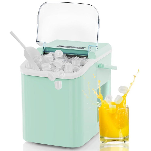 NEWBULIG Ice Makers Countertop with Handle, Portable Ice Machine, 9 Bullet Ice Cubes in 6 Mins, 26lbs in 24Hrs, Auto-Cleaning, with Basket and Scoop, for Home, Kitchen, RV, Camping, Green