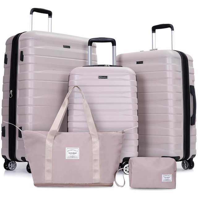 Tripcomp Luggage sets 5 Piece Expandable Hardside Suitcase Set with Spinner Wheels, Lightweight PC Travel Luggage set with TSA Lock（21/25/29, Sand