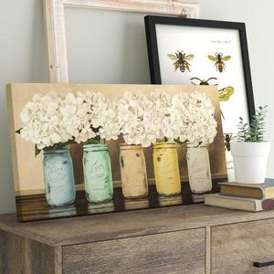 'Hydrangeas in Mason Jars' Painting Print on Wrapped Canvas