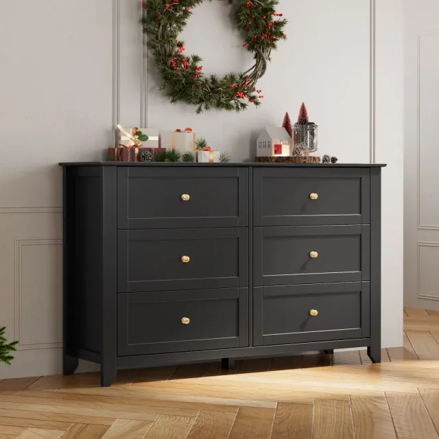 Modern 6 Drawer Dresser for Bedroom, 54" Wide Wooden Dressers with Large Storage,Handleless Chest of Drawers TV Stand for Living Room & Hallway