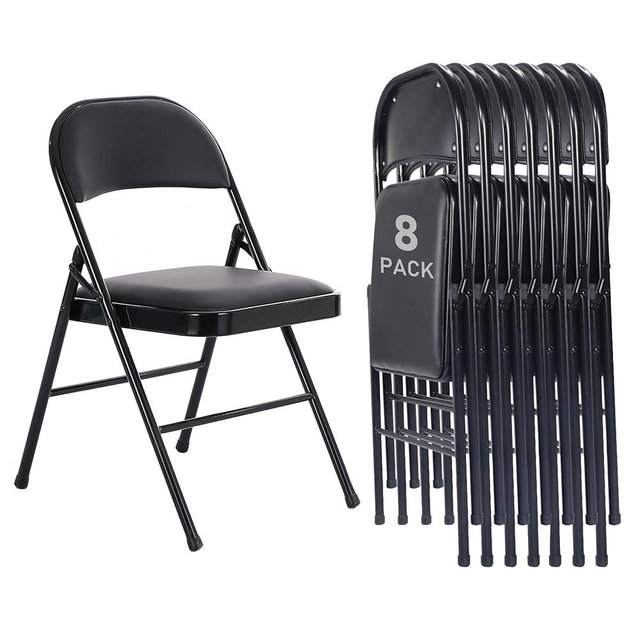 8 Pack Black Folding Chairs with Padded Cushion and Back for Outside Portable Stackable Commercial Foldable Chairs with Steel Frame for Events Office Wedding Party, 330lbs Capacity