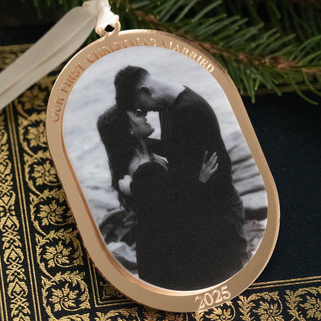 First Christmas Married Ornament With Photo - Personalized Keepsake - Wedding Christmas Gift 2025