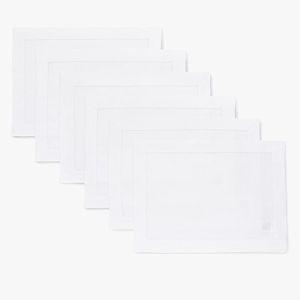 Solino Home Linen Placemats Set of 6- White Placemats 14 x 19 Inch - Classic Hemstitch