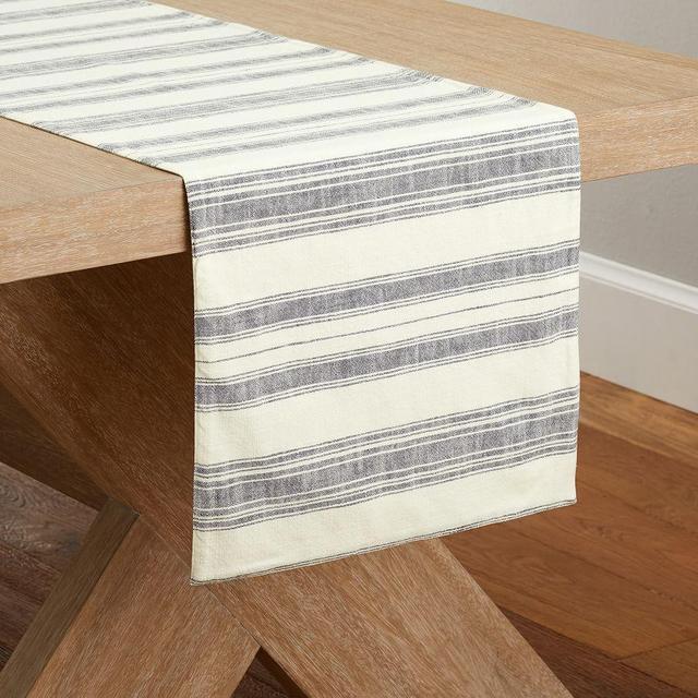 French Striped Organic Cotton Table Runner - Charcoal/Flax