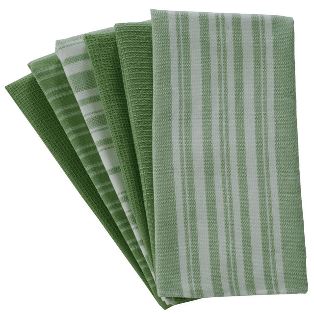 Lux Decor 100% Cotton Ultra Soft Towels Terry Cloth Kitchen Cleaning & Drying Towels Pack with Solid, Checker & Stripe Pattern - Green