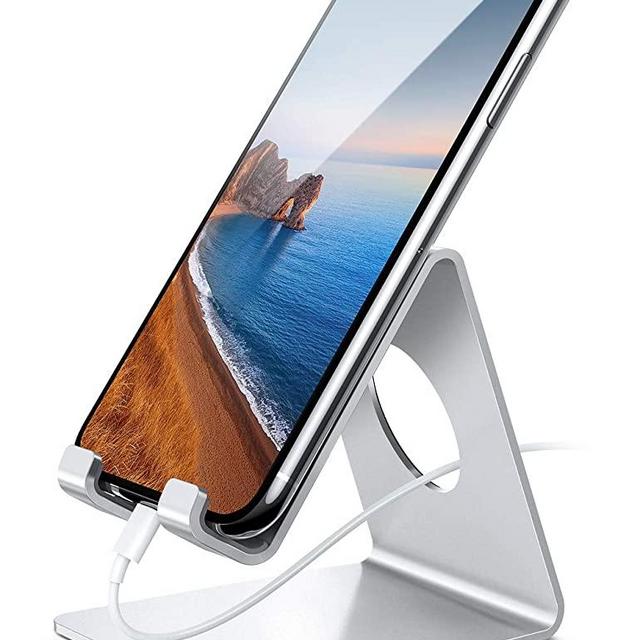Lamicall Cell Phone Stand, Phone Dock : Cradle, Holder, Stand for Desk Compatible with iPhone 11 Pro Xs Xs Max Xr X 8 7 6 6s Plus, All Android Smartphones, Switch Charging, Office Accessories- Silver