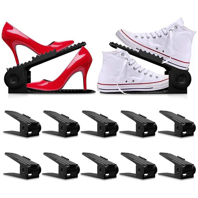 10PCS Shoe Slots - Shoe Stacker - Increase Space by 200% - Adjustable, 4 Level Shoe Space Saver - Durable Shoe Slots Organizer - Shoe Organizer with Double Decker Storage for Closet, Shoe Holder Rack