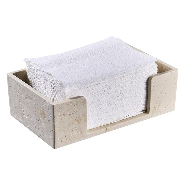 Natural Travertine Textures Bathroom Napkin Holder, Countertop Paper Towel Dispenser for Multifold, C Fold, Trifold, Z Fold - Disposable Hand Towels Organizer, Guest Hand Towels Holder, 10" L x 6" W