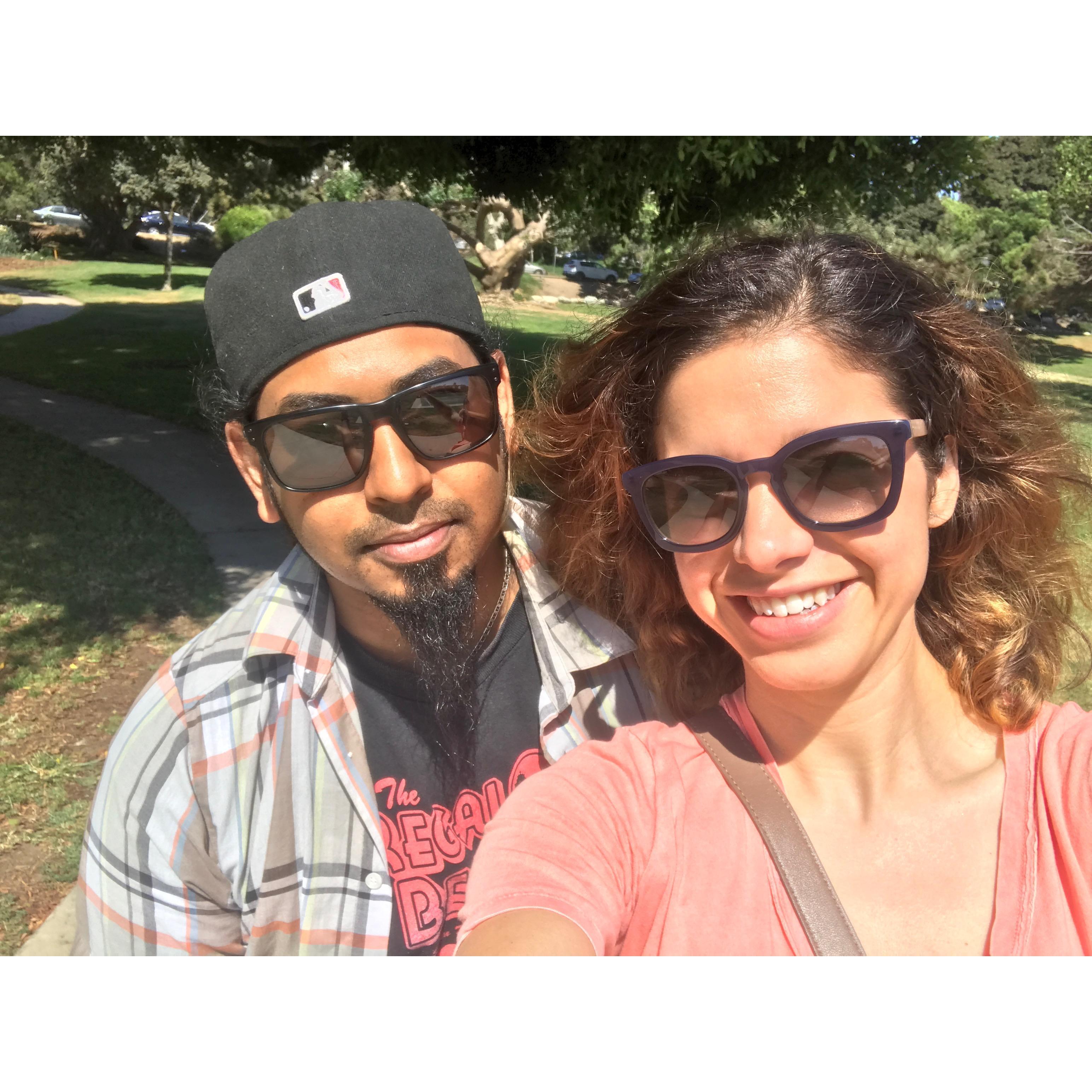 A stroll in a park in the Valley. We were waiting for the rest of the music video crew. A BTS photo.