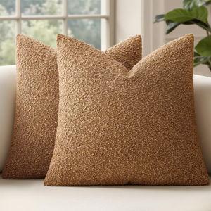 MIULEE 16x16 Inch Decorative Pillow Covers for Couch Bed Set of 2 Textured Boucle Neutral Throw Pillow Covers Brown Tobacco Accent Solid Vintage Pillowcases Sofa Living Room Home Decor