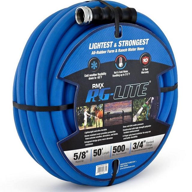 AG-LITE BSAL5850 5/8" x 50' Hot/Cold Water Rubber Garden Hose, 100% Rubber, Ultra-Light, Super Strong, 500 PSI, 50F to 190F Degrees, High Strength Polyester Braided