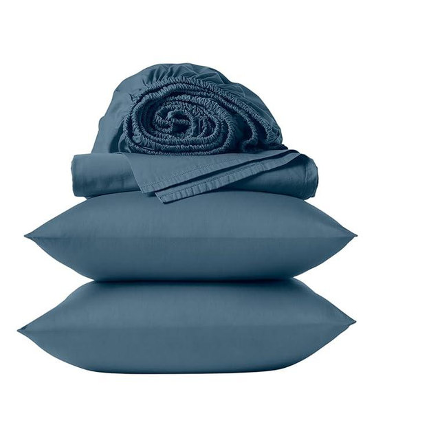 Coyuchi Classic Sateen Sheet Set Queen, Cerulean, 100% GOTS Certified Organic Cotton, Silky Soft, Luxury Sheets, Fair Trade Certified, 4-Piece Bedding Set