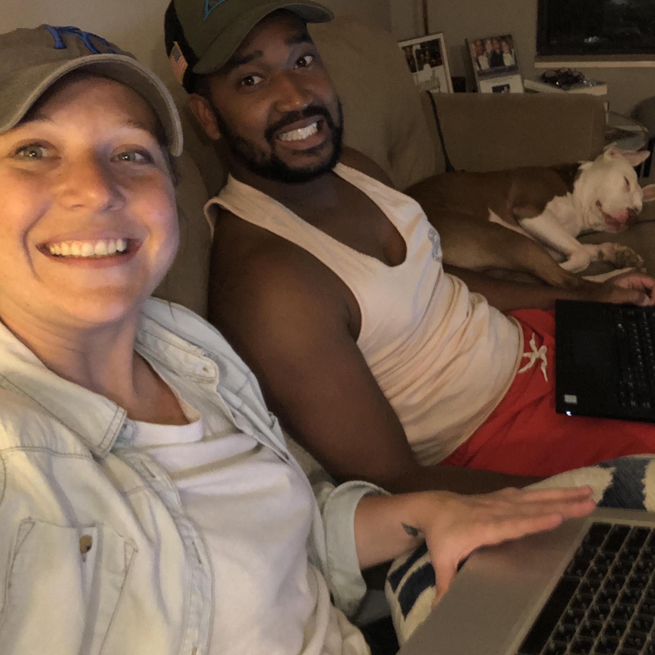 Quinlin working on teacher work while Jay works on school work. He enrolled in college and started classes in the Fall of 2019.
