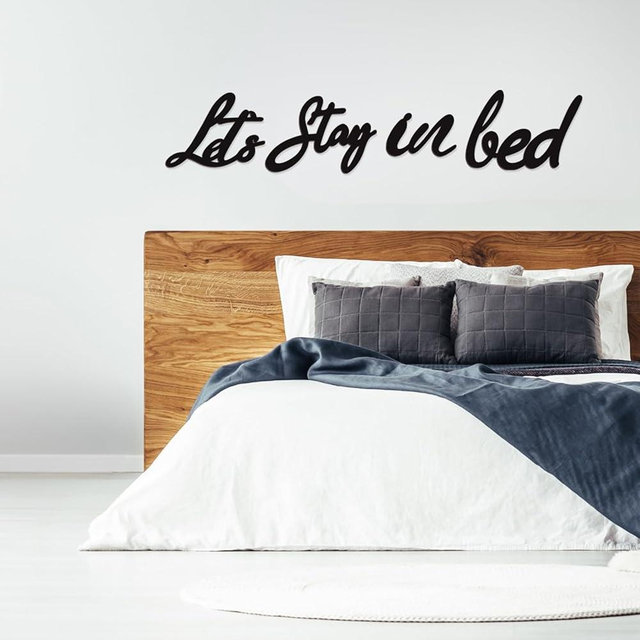 Longan Craft Let's Stay in Bed Art Deco Wooden Sign, Rustic Bedroom Wall Decor, Funny Quotes Art Sign, Valentine's Day Housewarming Gift