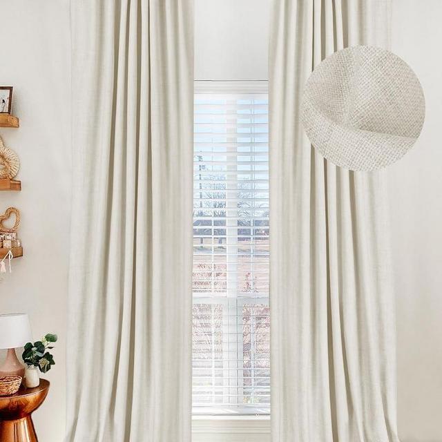 100% Blackout Shield Linen Blackout Curtains for Bedroom 84 Inches Long,Back Tab/Rod Pocket Living Room Drapes,Thermal Insulated Textured Blackout Curtains 2 Panels Set,50" W x 84" L,Light Cream