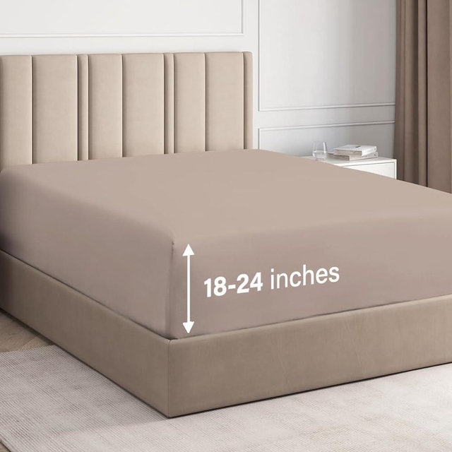 Extra Deep King Fitted Sheet - Hotel Luxury Single Fitted Sheet Only - Easily Fits 18 inch to 24 inch Mattress - Soft, Wrinkle Free, Breathable & Comfy Extra Deep Pockets Wheat Fitted Sheet