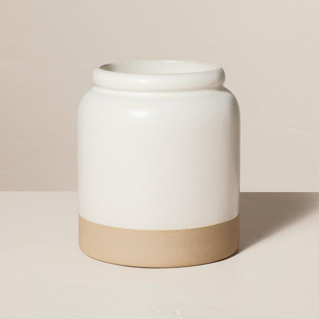 Stoneware Crock Utensil Holder Cream/Clay - Hearth & Hand™ with Magnolia