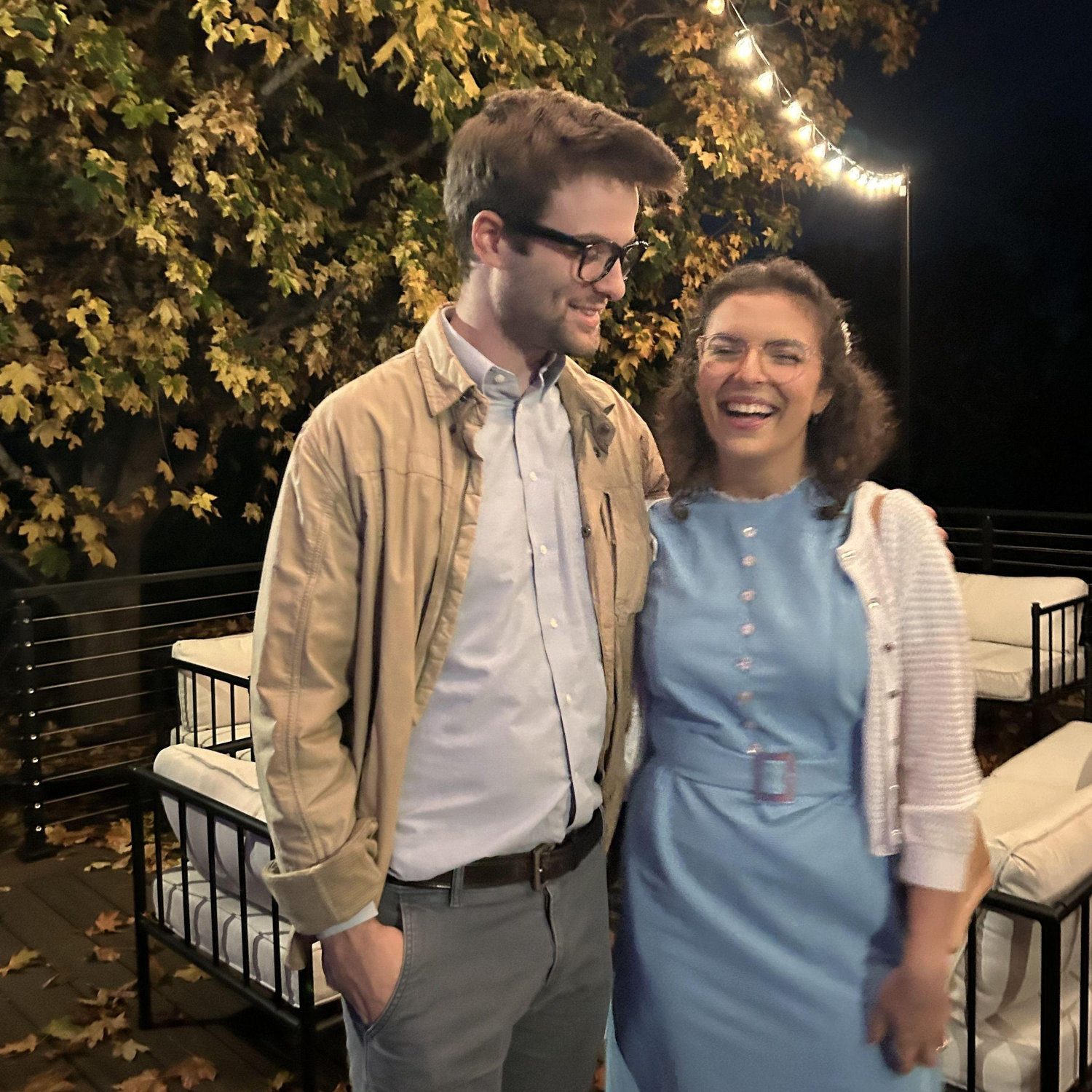 Rachel and Sebastian all ready for their favorite Halloween tradition: dressing up as Brad and Janet for a live showing of the Rocky Horror Picture Show!