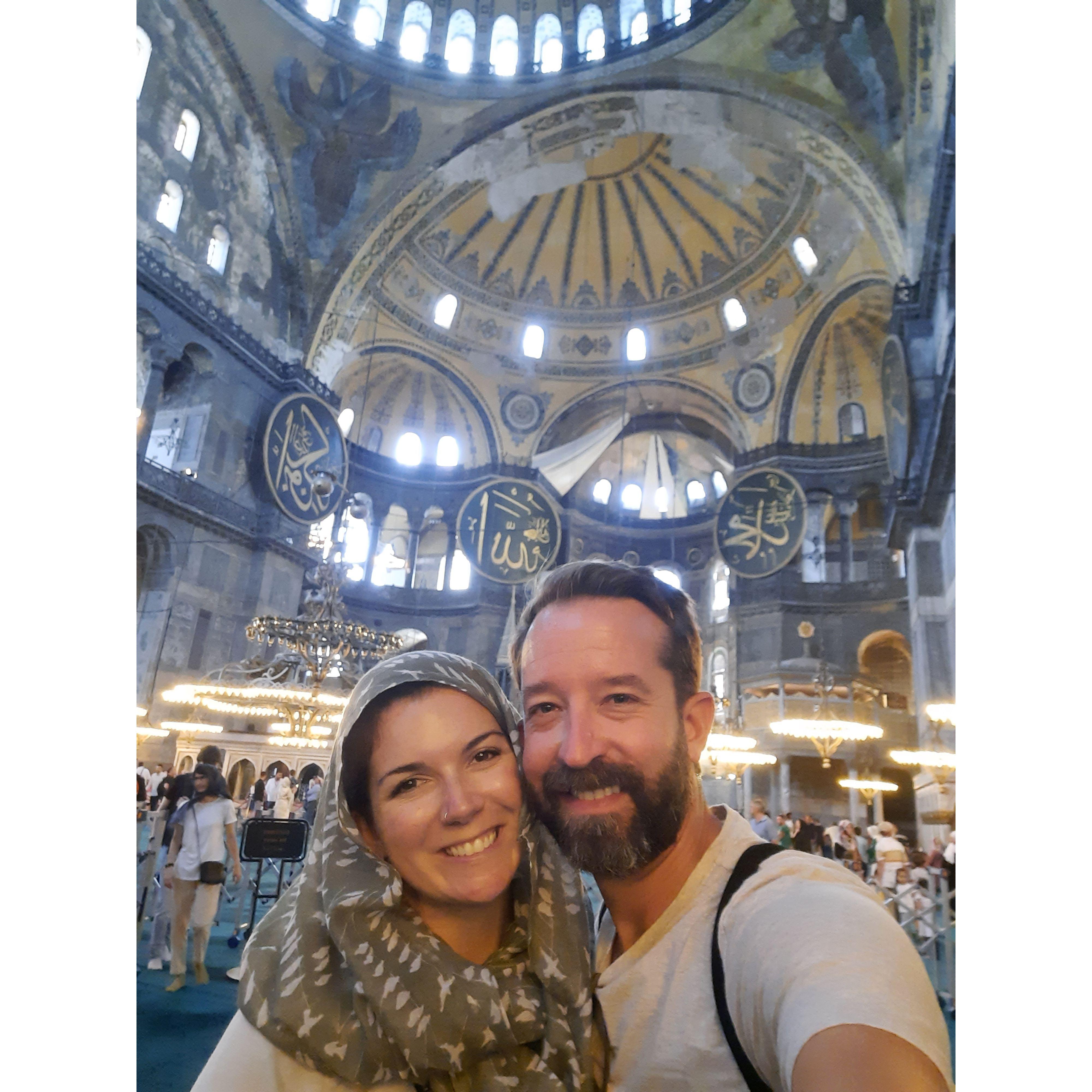 Inside the Hagia Sophia Grand Mosque, a major cultural and historical site in Istanbul, Türkiye (July 2022)