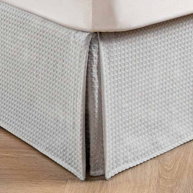 MIYE Pleated Waffle Weave Bed Skirt, Tailored Dust Ruffle 16 Inch Drop Easy Fit, Machine Washable (Light Grey, King - 16" Drop)