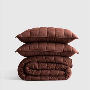 European Linen Box Quilt Set - Full/Queen in Bordeaux