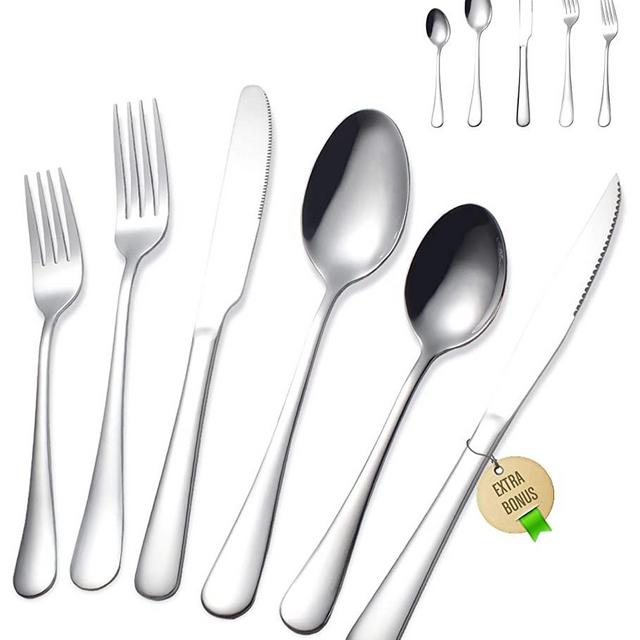 Stainless Steel Silverware Set - FORID 21 Piece Flatware Set with Steak Knives Mirror Polished Cutlery Utensil Set Service for 4 Include Knife Fork Spoon Dishwasher Safe (Extra Bonus:1 Steak Knife)