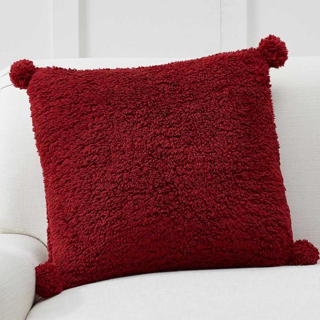 Cozy Pom Pom Sherpa Pillow Cover, 20 x 20", Cardinal