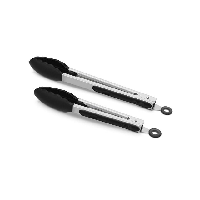 2 Pack Black Kitchen Tongs, Premium Silicone BPA Free Non-Stick Stainless Steel BBQ Cooking Grilling Locking Food Tongs, 9-Inch & 12-Inch