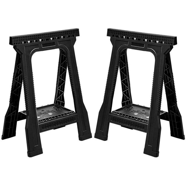 EHHLY Folding Heavy Duty Saw Horses 2 Pack, 1000 LBS Weather Resistant Plastic Sawhorse with Built-in Shelf, Non-Slip Rubber Feet, Folds to 2 Inch Thick for Easy Carry