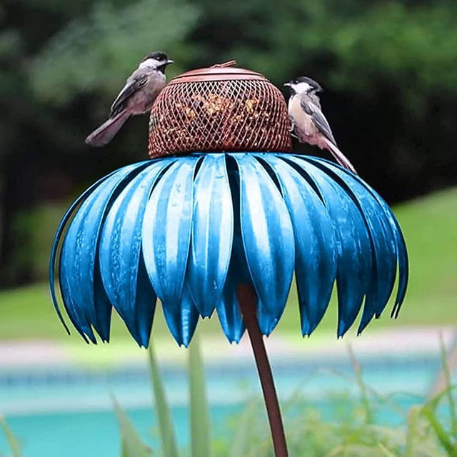 Maedack Bird Feeder, Standing Bird Feeder,Backyard Flower Pole Bird Feeder, Lovely Garden Decoration(Blue)