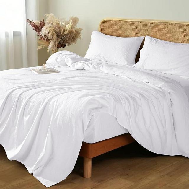 Shilucheng 100% French Linen Sheets - King Size Bed Sheets, Breathable & Cooling Pure Linen Sheets,Soft Durable and Tear Resistant -16 Inch Deep Pocket - 4Pcs (White, King)