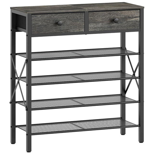 YATINEY 5 Tier Shoe Rack, Large Capacity Shoe Storage Organizer, Metal Shoe Shelf with Drawer and Wooden Top, for 16 Pairs of Shoes, for Entryway, Closet, Charcoal and Black SS25BCY1