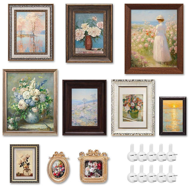 Qunclay 10 Pcs Vintage Picture Frames for Wall or Tabletop Display Ornate French Country Frames Vintage Farmhouse Decor Antique Wall Art Set for Gallery Bedroom Living Room (Classic Style)