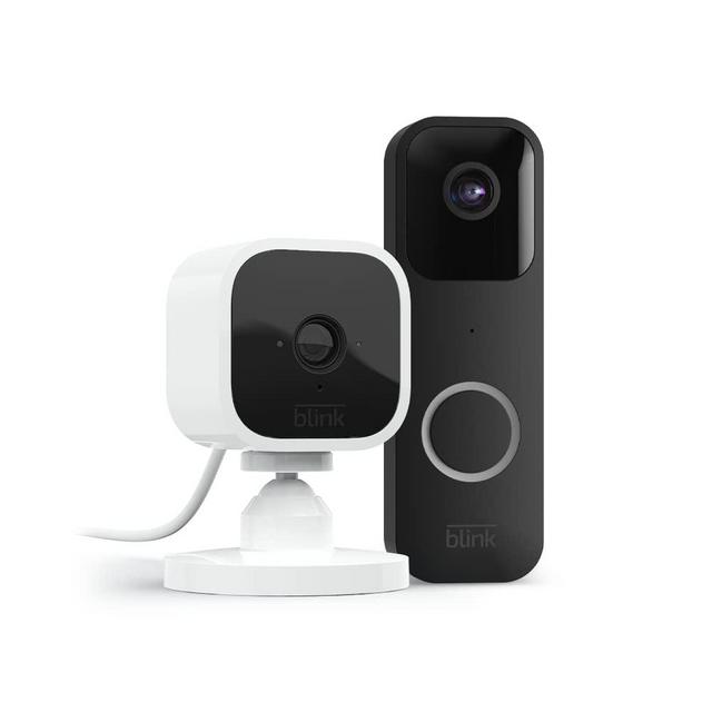 Blink Video Doorbell (Black) + Mini Camera with Sync Module 2 (White) | Two-Way Audio, HD Video, Motion and Chime Alerts | Alexa Enabled