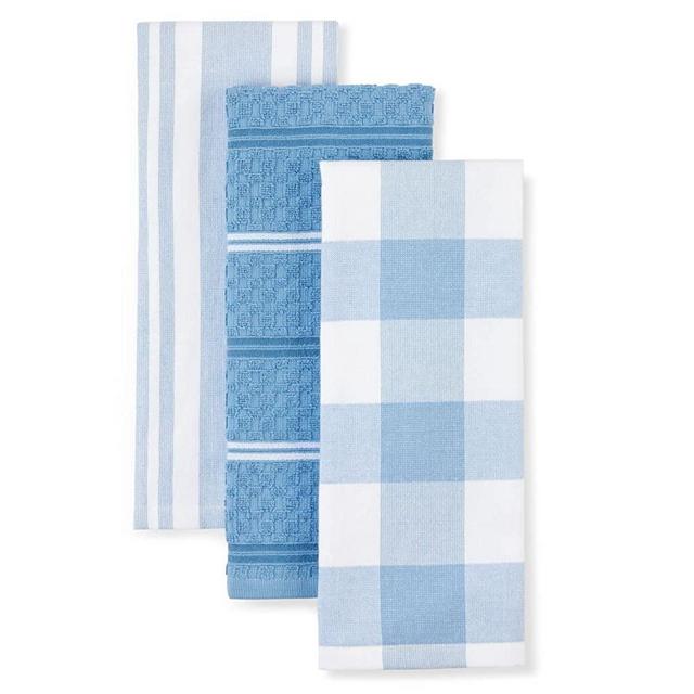 KitchenAid Stripe Gingham Dual Purpose Kitchen Towel 3-Pack Set, Blue Velvet, 16"x28"