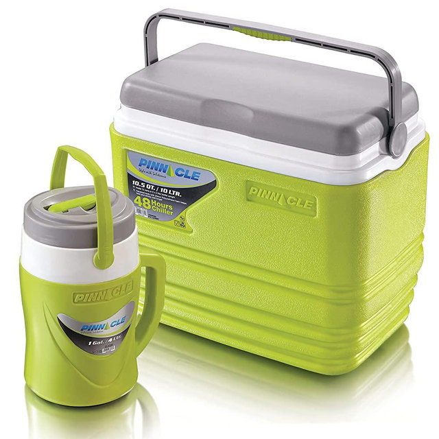 Picnic Cooler and Water Jug Set – 10 Liter Hard Cooler – Coolbox Keeps Contents Cool for 48 Hours – BPA Free Outdoor Cooler – Portable Cooler for Picnics, Grill, Camping
