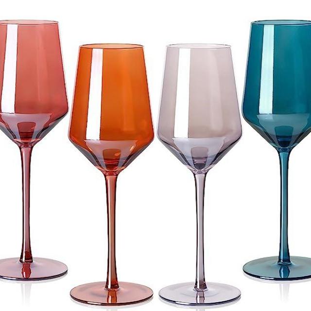Physkoa Colored Wine Glasses Set Of 6 - Crystal Colored Wine Glasses With Long Stem,Wine Glasses with Multi Color,Perfect Colored Wine Stemware for Wedding,Engagement,Bridal Shower 15oz