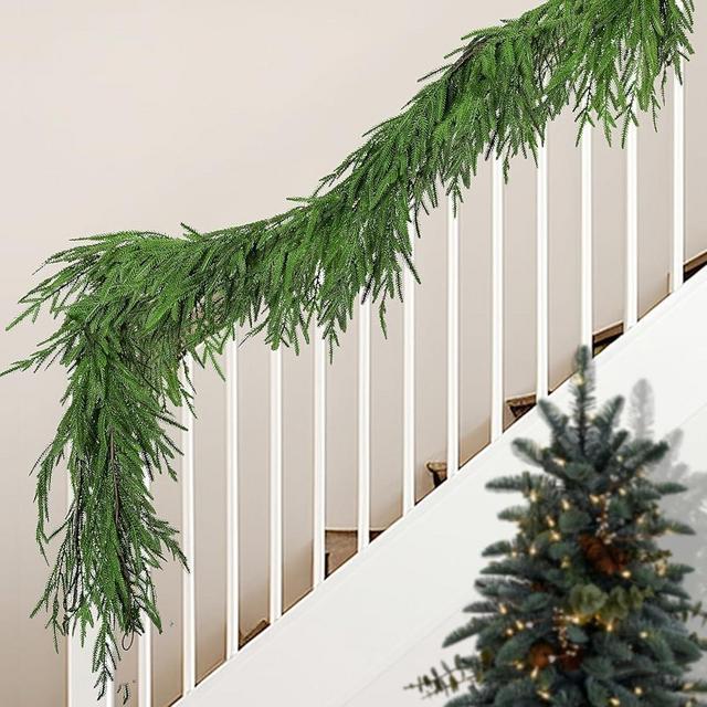 Watayo 4 Pcs Christmas Norfolk Pine Garland- 6 Ft Dense Real Touch Pine Garland Ornament- Realistic Artificial Pine Greenery Garlands for Christmas Holiday Mantle Fireplace Table Home Decor