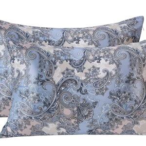 MANSPHIL 100% Mulberry Silk Pillowcase 2 Pack - Queen Blue Paisley Silk Pillow Cases Cooling for Hair and Skin 22 Momme