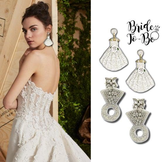 Bridal Wedding Dress Engagement Ring Seed Bead Crystal Bride Gift Earrings