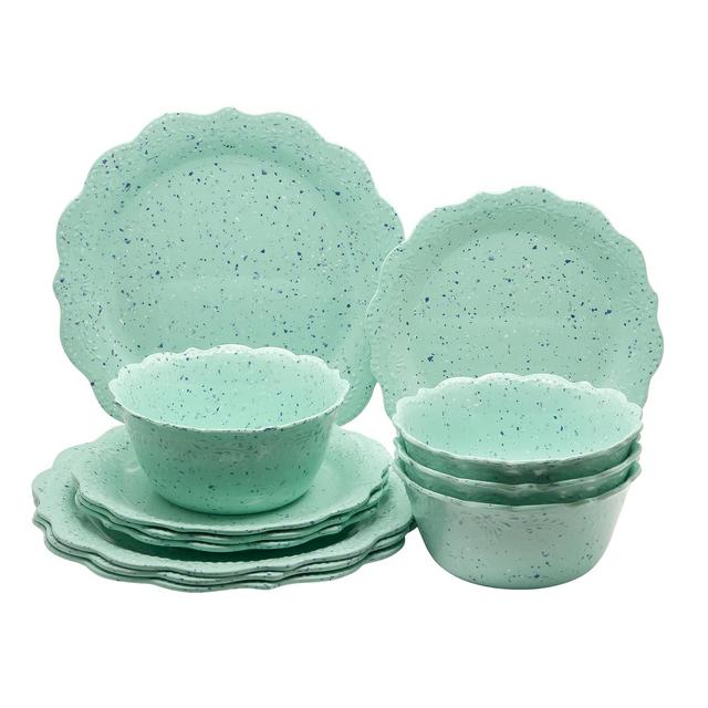 The Pioneer Woman Juliette 12-Piece Melamine Dinnerware Set, Teal