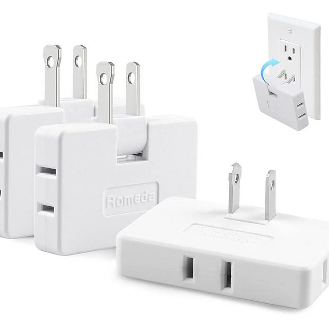 3 Pack AC Flat Wall Outlet Extender Flat Plug Adapter Outlet, Fold-Able 3 Way Wall Adapter Mani Plug for Home and Travel (White)