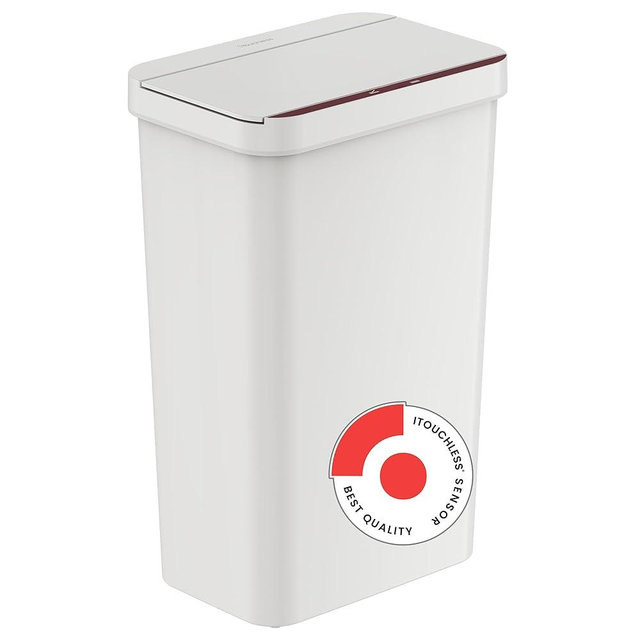 iTouchless Prime 13.2 Gallon Plastic Sensor Trash Can, Slim and Space-Saving, Durable Dent-Proof Construction, Automatic Bin White Color Great for Kitchen, Home, Office, Business, Garage