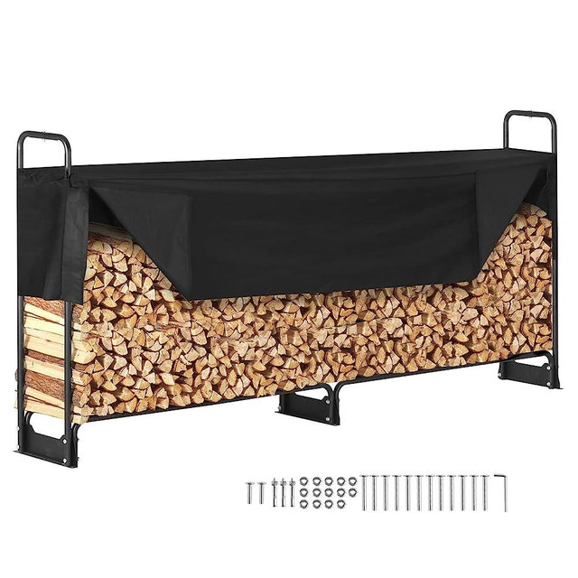 VEVOR 8.5FT Outdoor Firewood Rack with Cover, 102x14.2x46.1 in, Heavy Duty Firewood Holder & 600D Oxford Waterproof Cover for Fireplace, Patio, Indoor/Outdoor Log Storage Rack for 1/2 Cord of Firewood