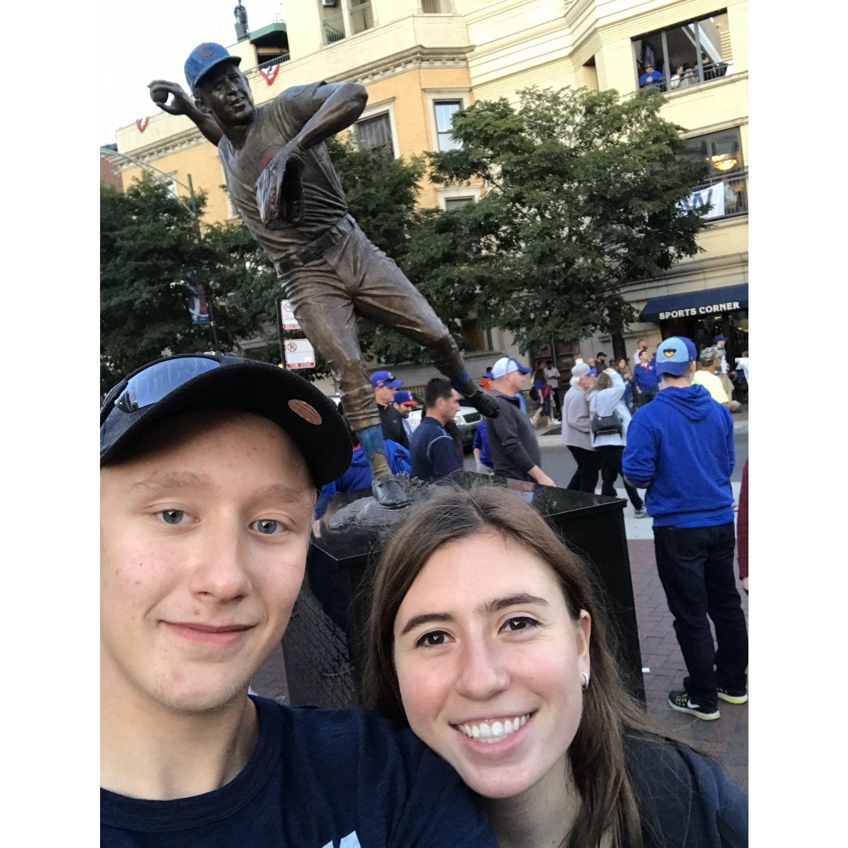 Ryan and I went to Wrigley Field to see the Chicago Cubs played Cincinnati Reds which they won 9-0. I have a W blanket since it was cold and windy on September 30, 2017