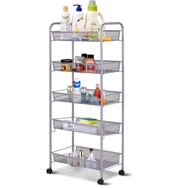 Zimtown 5 Tier Mesh Shelving Rack Shelf Kitchen Pantry Storage Rolling Utility Cart