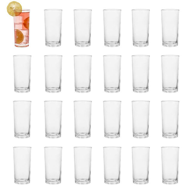 BTGLLAS Highball Glasses Set of 24-8oz Tall Water Glasses for Mojito, Whiskey, Cocktails - Clear Drinking Glassware for Kitchen - Tall Drinking Glasses Set for Mixed Drinks (Glass, 24PCS8OZ)