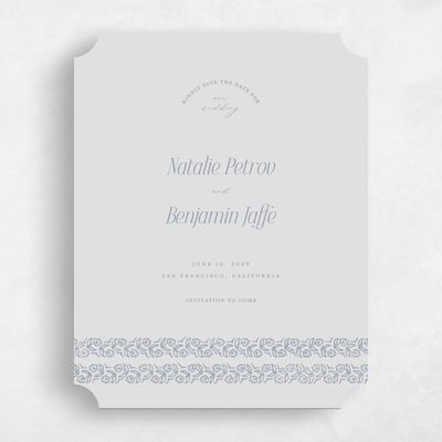 Grey Ticket Wedding Save the Date - Sorsha Portrait