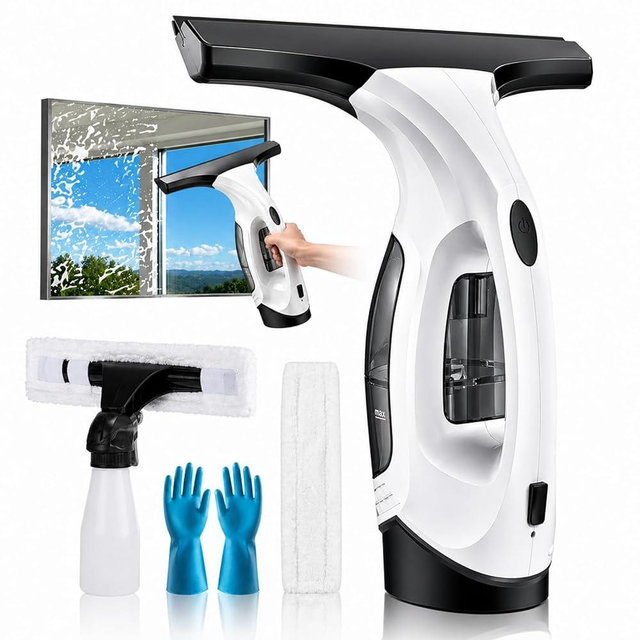 Window Vacuum Squeegee Cordless, Electric Window Cleaner Squeegee with 2000Pa Suction, 280mm Wide Blade, 150ml Tank for Shower Glass, Mirrors, Tiles & Car Windows