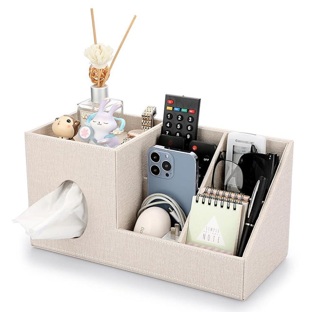 Sumnacon Square Linen Tissue Box Cover - Decorative Cube Tissue Cover with Side and Top Organizer, Modern Tissue Holder for Living Room Vanity Night Stand Table Countertop Office, Beige